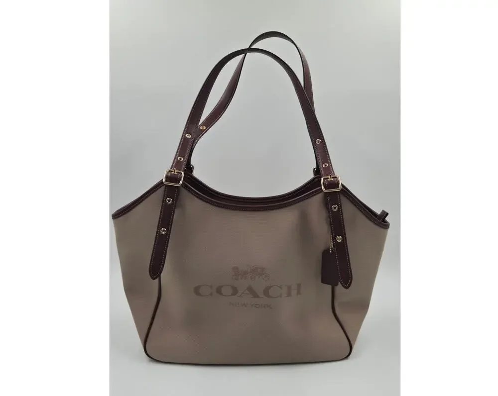 Coach Meadow Canvas Shoulder Bag / Tote Beige Brown EUC